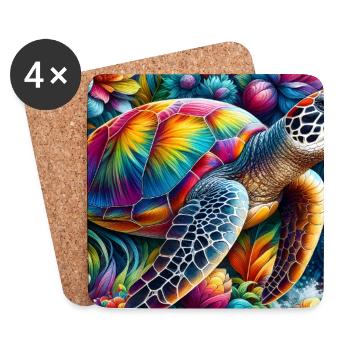 Tortue tropicale arcenciel sur fleurs - Dessous de verre (lot de 4) - blanc - Devant