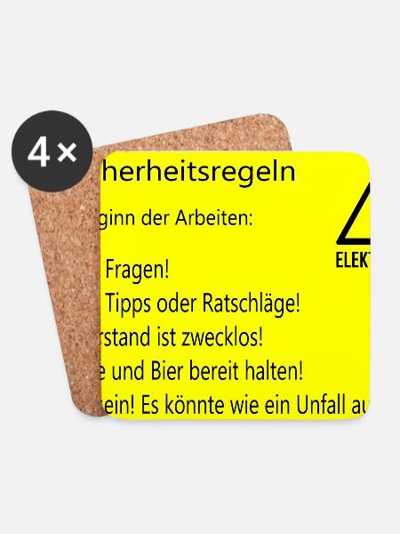 5 Sicherheitsregeln Elektriker lustig - Untersetzer (4er-Set) - Weiß