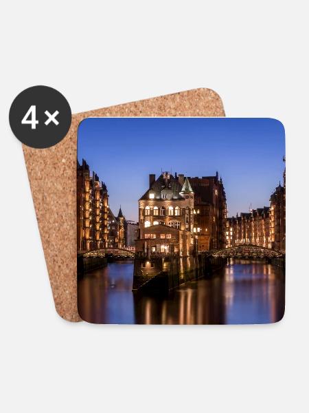 Wasserschloss Speicherstadt Hamburg - Untersetzer (4er-Set) - Weiß