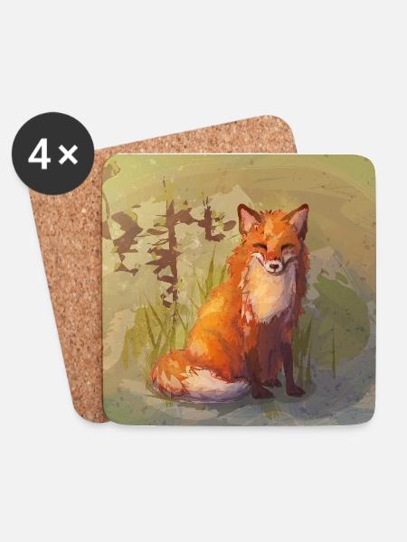 Herbst Fuchs Poster - Untersetzer (4er-Set) - Weiß