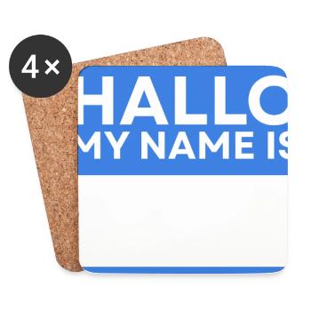 Hallo Name Blau Namensschild - Untersetzer (4er-Set) - Weiß - Vorne