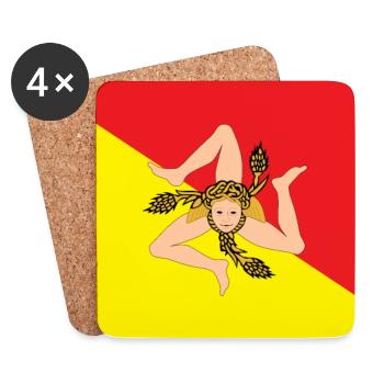 Aufkleber Flagge von Sizilien Flagge Aufkleber Sizilien - Untersetzer (4er-Set) - Weiß - Vorne