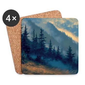 Berglandschaft Illustration Poster - Untersetzer (4er-Set) - Weiß - Vorne