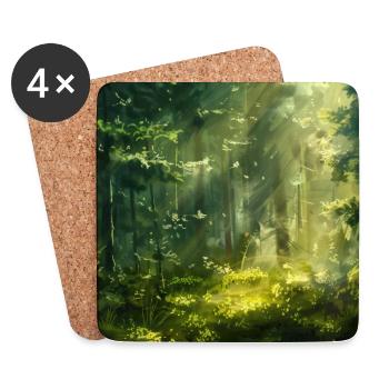 Waldlandschaft Illustration Poster - Untersetzer (4er-Set) - Weiß - Vorne