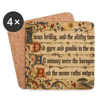 Mittelalterlicher Illumined Jabberwocky - Untersetzer (4er-Set) - Weiß - Vorne