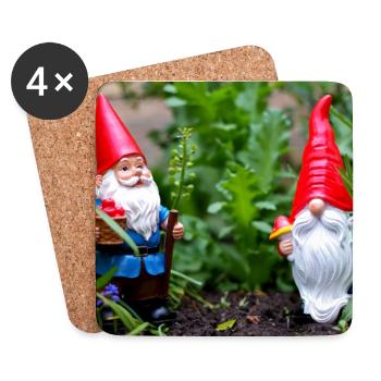 Gartenwichtel im Blumengarten - Untersetzer (4er-Set) - Weiß - Vorne
