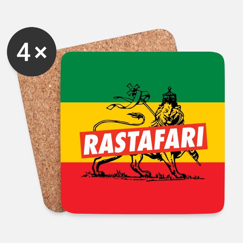REGGAE FLAGGE - RASTA LION - JAH RASTAFARI - Untersetzer (4er-Set) - Weiß
