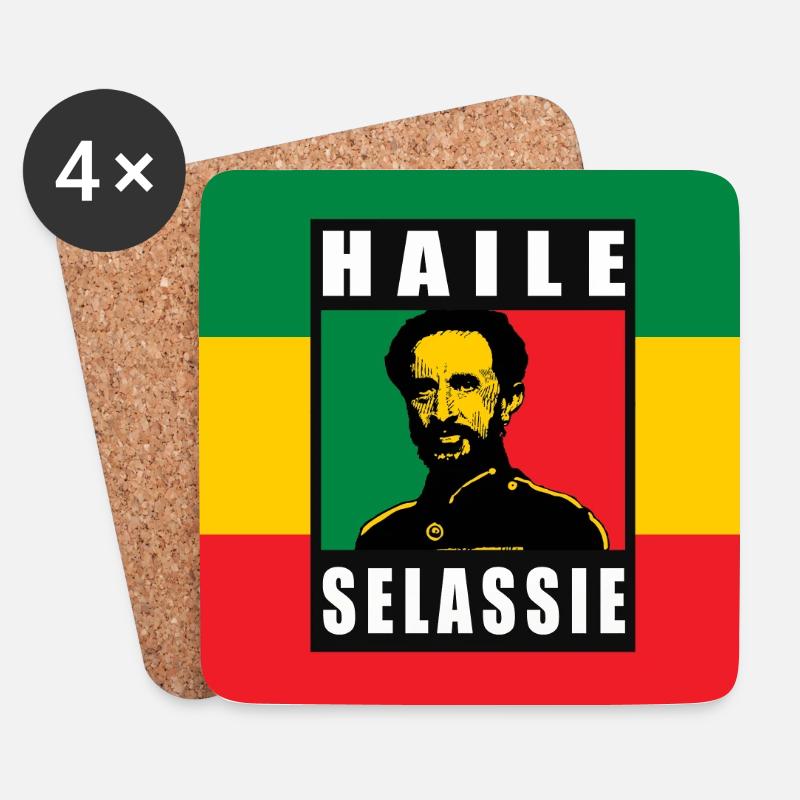 REGGAE RASTA FLAGGE - SELASSIE I - JAH RASTAFARI - Untersetzer (4er-Set) - Weiß