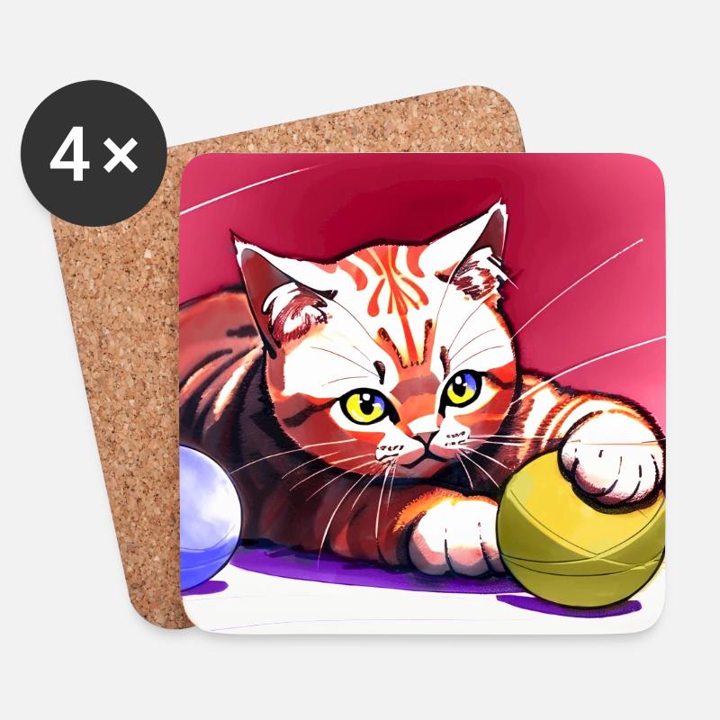 Rotgestreiftes Tigerkätzchen - Untersetzer (4er-Set) - Weiß