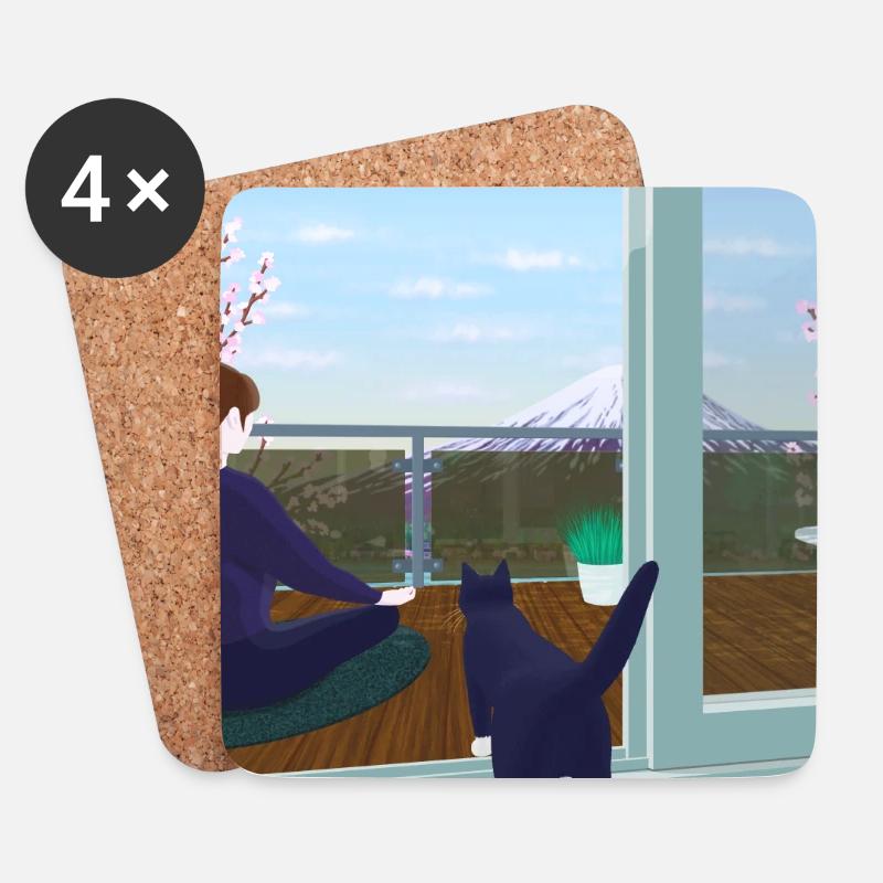 Balkon-Zen mit Katze - Untersetzer (4er-Set) - Weiß
