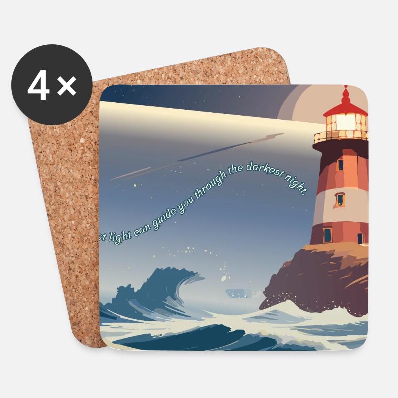 Lighthouse at night - Coasters (set of 4) - white
