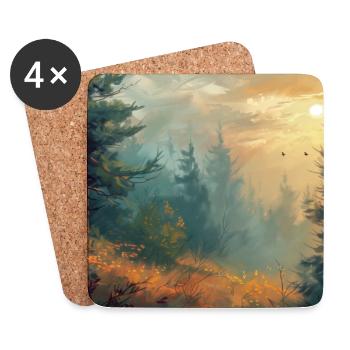 Poster Illustration Paysage de Forêt - Dessous de verre (lot de 4) - blanc - Devant