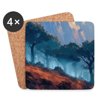 Poster Illustration Paysage de Forêt - Dessous de verre (lot de 4) - blanc - Devant