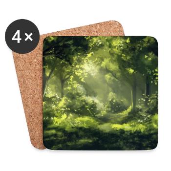 Poster Illustration Paysage de Forêt - Dessous de verre (lot de 4) - blanc - Devant
