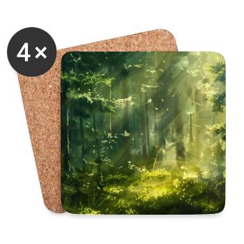 Poster Illustration Paysage de Forêt - Dessous de verre (lot de 4) - blanc - Devant
