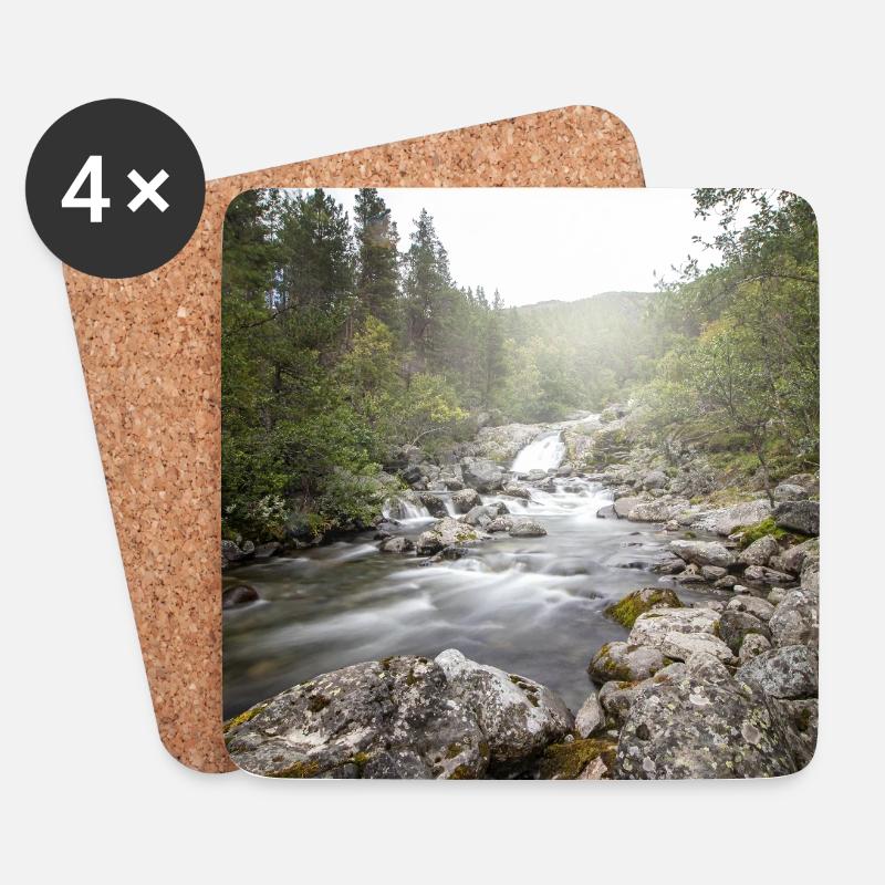 Flusslandschaft im Waldwald - Untersetzer (4er-Set) - Weiß