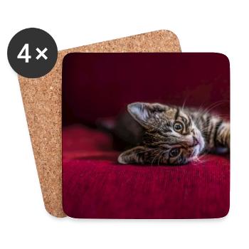 Süße getigerte Babykatze, liegend, Fotografie - Untersetzer (4er-Set) - Weiß - Vorne