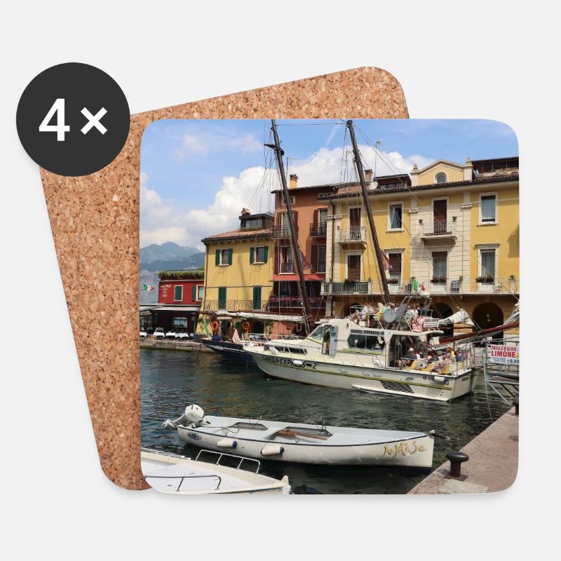 Der Hafen von Malcesine - Untersetzer (4er-Set) - Weiß