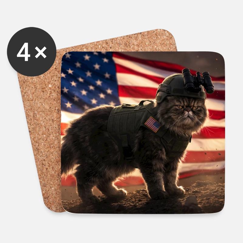 Katzenkrieger vor US-Flagge - Untersetzer (4er-Set) - Weiß