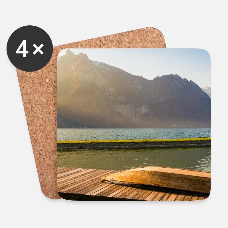 Morgen am Bergsee - Untersetzer (4er-Set) - Weiß