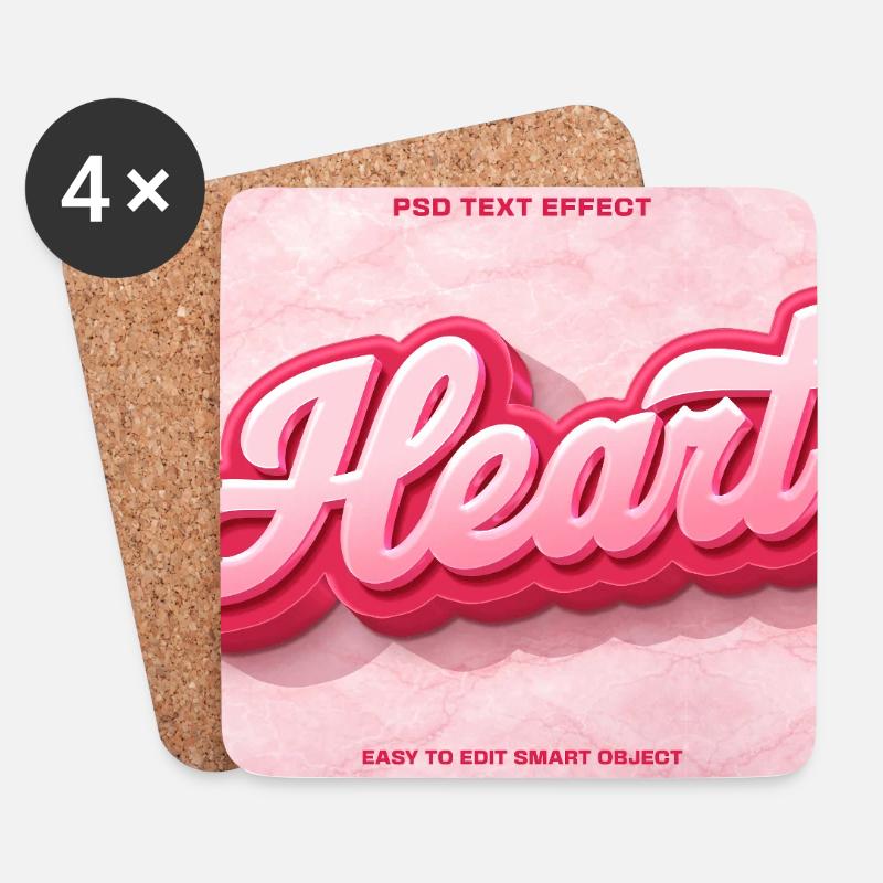 Herz 3D Schrift Pink - Untersetzer (4er-Set) - Weiß