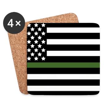 Militärgrüne US-Flaggenlinie - Untersetzer (4er-Set) - Weiß - Vorne