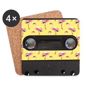 Vintage-Kassette Flamingo Sommergrafik - Untersetzer (4er-Set) - Weiß - Vorne
