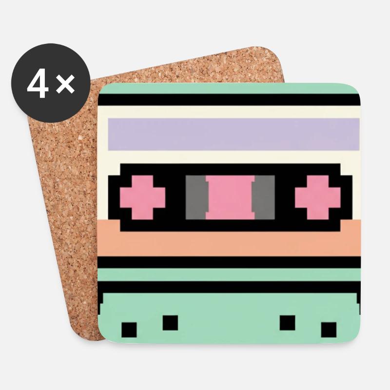 Retro 8-Bit-Pixel-Art-Kassette - Untersetzer (4er-Set) - Weiß
