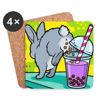 Bubble Tea Boba Drôle de Lapin mignon - Dessous de verre (lot de 4) - blanc - Devant