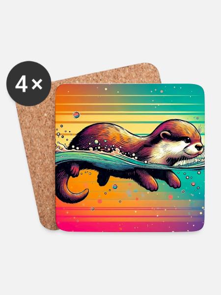 Otter - Untersetzer (4er-Set) - Weiß