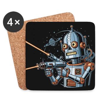 Retro Sci-Fi Roboter mit Laserwaffe - Untersetzer (4er-Set) - Weiß - Vorne