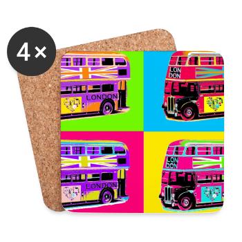 London Pop Art Rainbow Bus - Coasters (set of 4) - white - Front