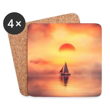Sailboat in sunset over calm sea - Coasters (set of 4) - white - Front