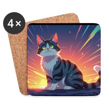Katze im Abendlicht - Untersetzer (4er-Set) - Weiß - Vorne