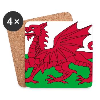 Autocollant drapeau du Pays de Galles Aufkleber Wales autocollant - Dessous de verre (lot de 4) - blanc - Devant