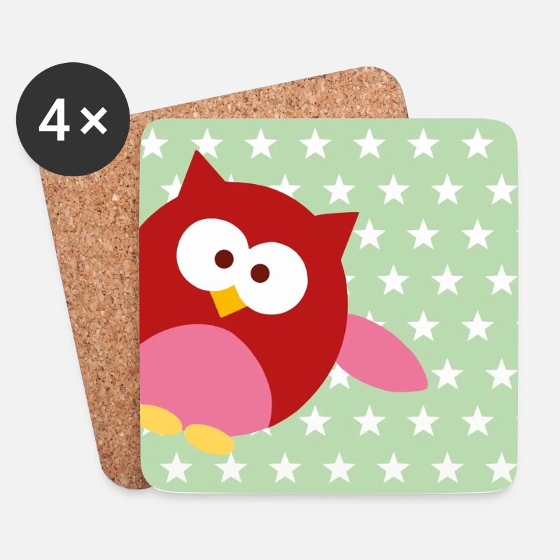 Lustige Eule mit Sternchen grün | personalisierbar - Untersetzer (4er-Set) - Weiß