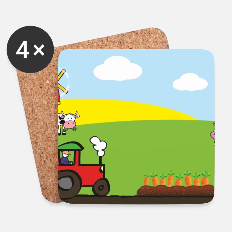 Traktor vom Bauernhof - Kühe Felder Windmühle - Untersetzer (4er-Set) - Weiß