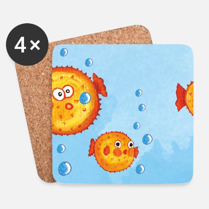 Fische - Lustige orange Kugelfische mit Luftblasen - Untersetzer (4er-Set) - Weiß