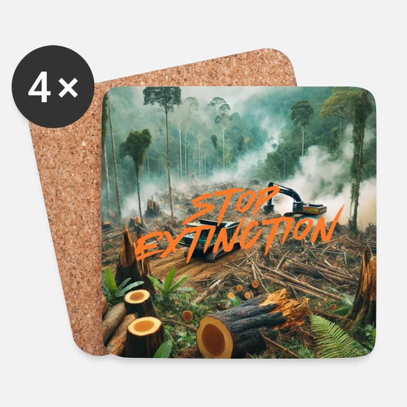Stop Extinction: Waldschutz Design - Untersetzer (4er-Set) - Weiß