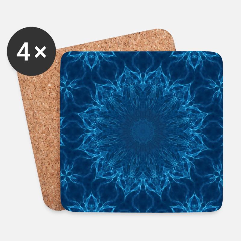 Blue Ocean Mandala Pattern – Abstract Water Kaleid - Coasters (set of 4) - white
