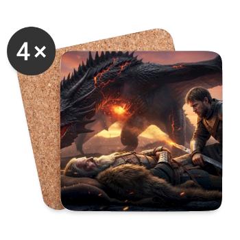 Beowulf stirbt, nachdem er den mächtigen Drachen getötet hat - Untersetzer (4er-Set) - Weiß - Vorne
