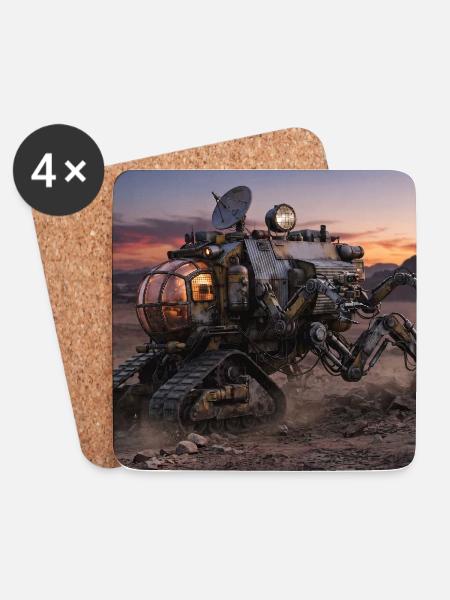 Sci-Fi Mars Exploration Rover in Rocky Desert - Untersetzer (4er-Set) - Weiß