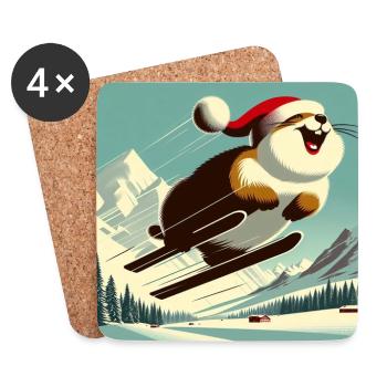 Vintage Ski Marmot - Coasters (set of 4) - white - Front