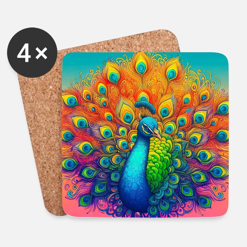 Pfau - Untersetzer (4er-Set) - Weiß