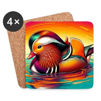 Canard mandarin - Dessous de verre (lot de 4) - blanc - Devant
