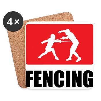 Fencing signage: silhouettes in the middle of a duel - Coasters (set of 4) - white - Front