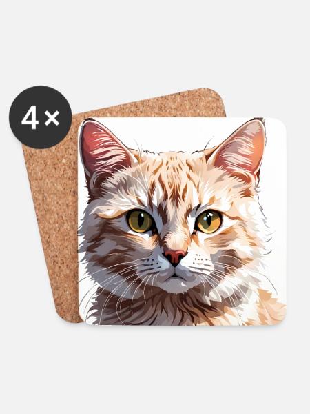 Orange Katzenporträt-Illustration - Untersetzer (4er-Set) - Weiß