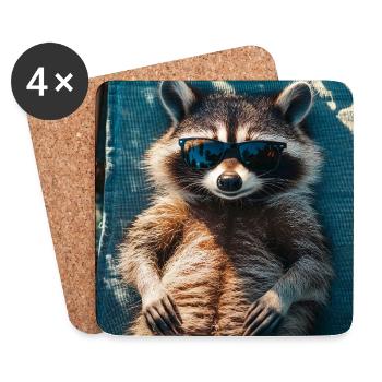 Waschbär im Urlaub - Untersetzer (4er-Set) - Weiß - Vorne