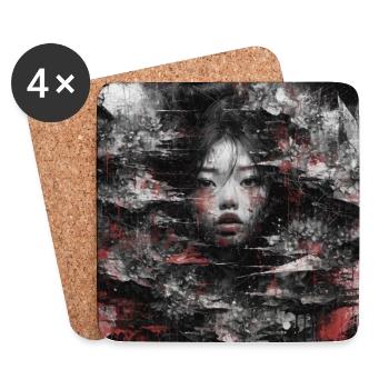 Dark Asia Punk Art Frau Porträt T-Shirt Bild - Untersetzer (4er-Set) - Weiß - Vorne