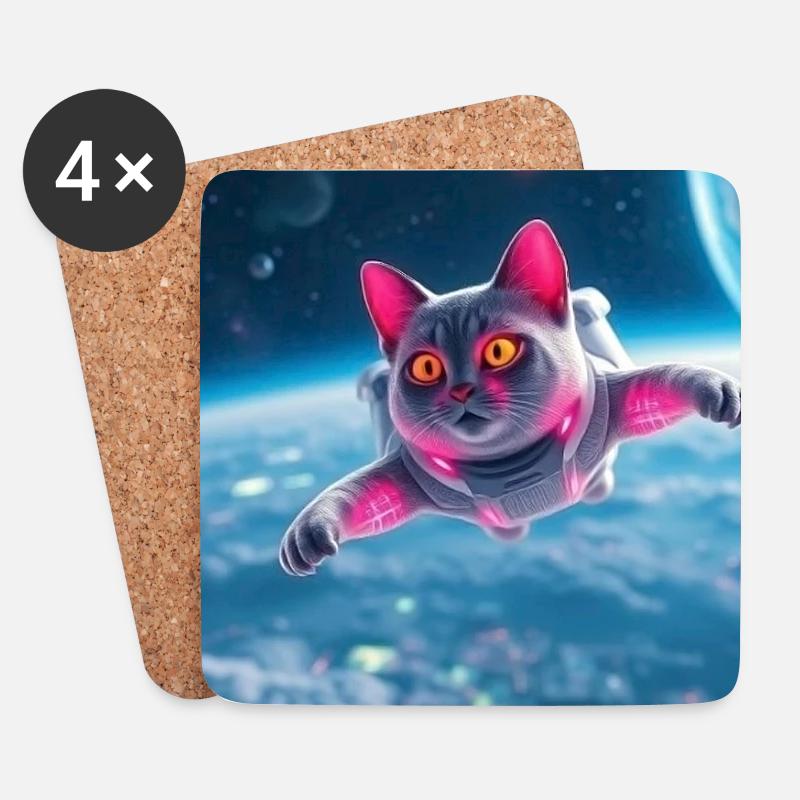 Katze Astronaut - Untersetzer (4er-Set) - Weiß